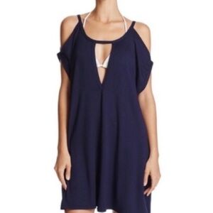 Robin Piccone Navy Blue Cold Shoulder Swimsuit Cover-Up Dress Nautical Vacation